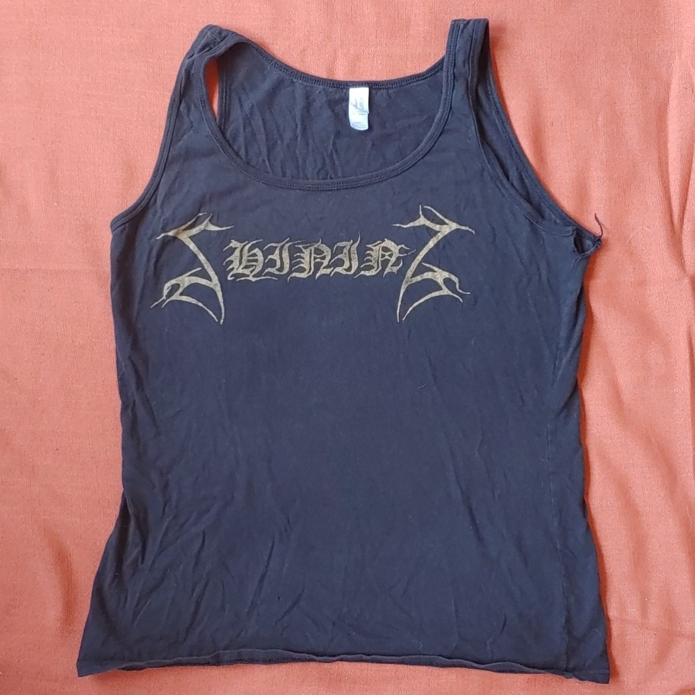 Fitted shining black metal band tank top